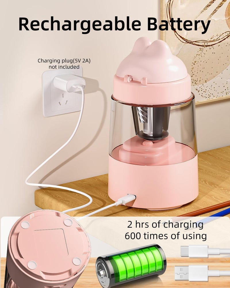 Zmol Colored Pencil Sharpener for Kids Gift, Rechargeable Electric Pencil Sharpener, Auto Stop, Pencil Sharpeners for Battery Powered Cute No.2/Colored Pencils (6-8mm), Classroom/Office/Home (Pink) - Image 5